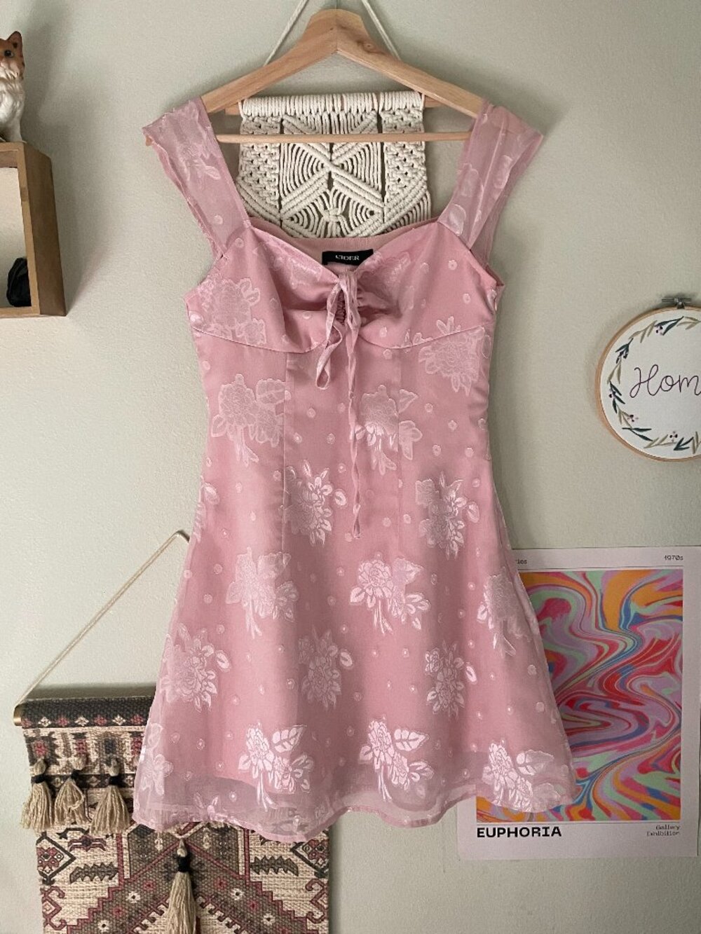 Cider pink floral fit & flare dress coquette cottage fairy size xs
